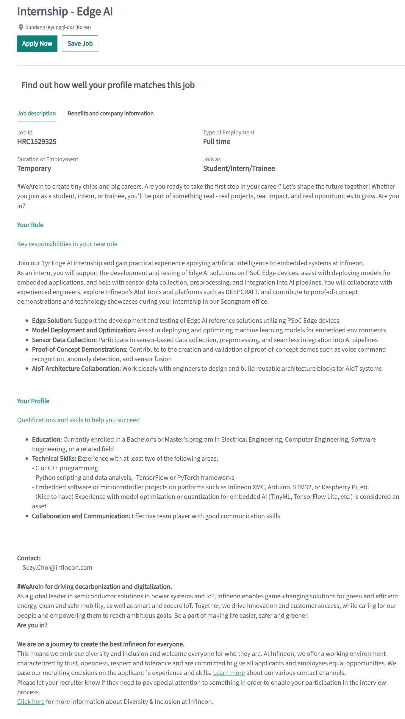 [인피니언테크놀로지스코리아] Internship - Edge AI