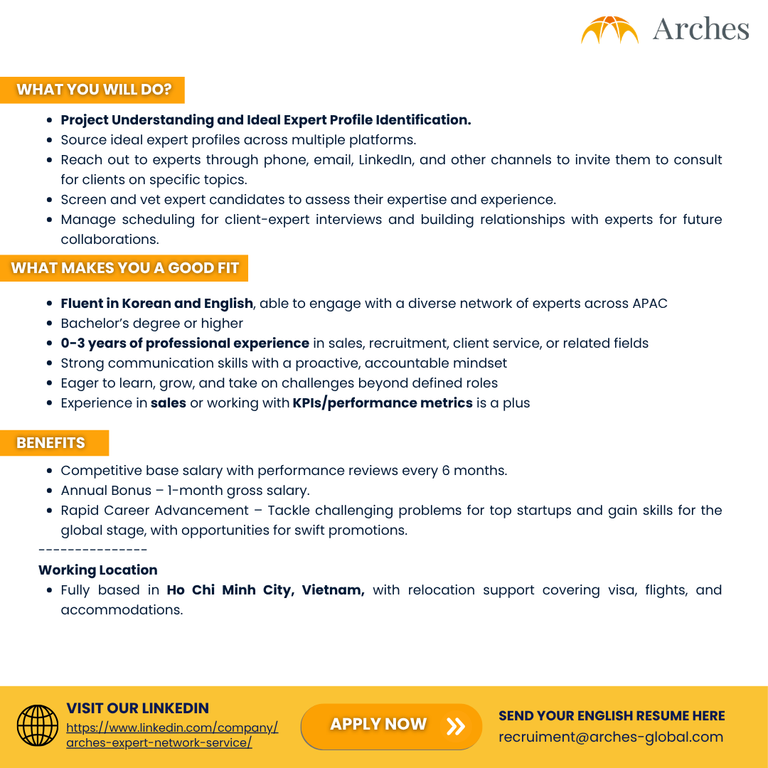 [외국계 기업 인턴십 - Arches] Client Solutions  Associate
