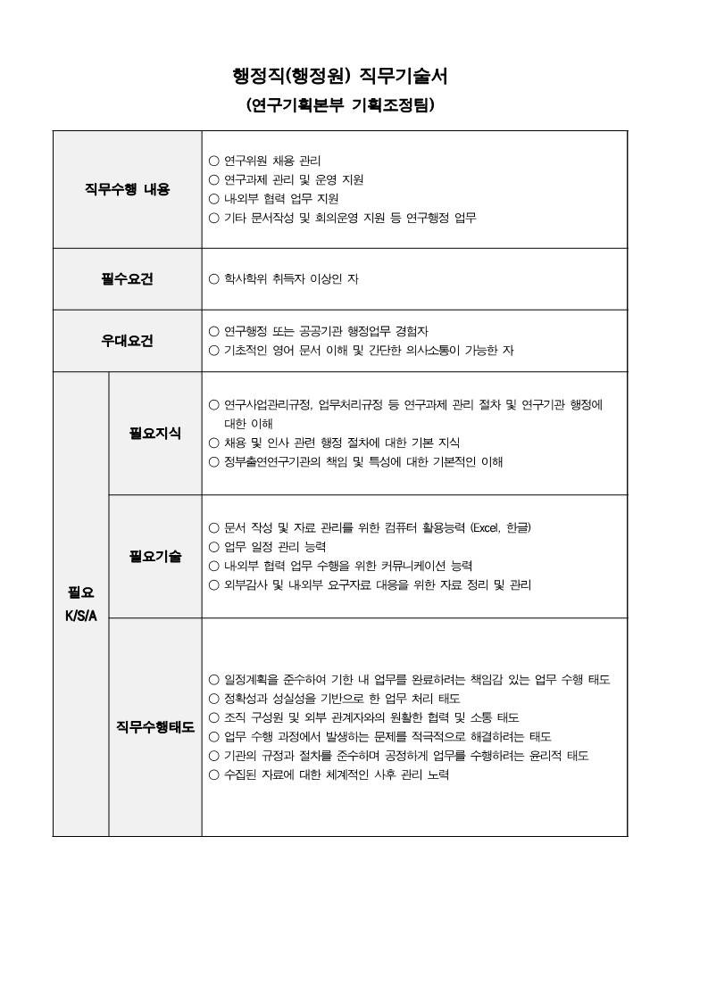 [한국조세재정연구원] 행정직(행정원) 신규인력채용