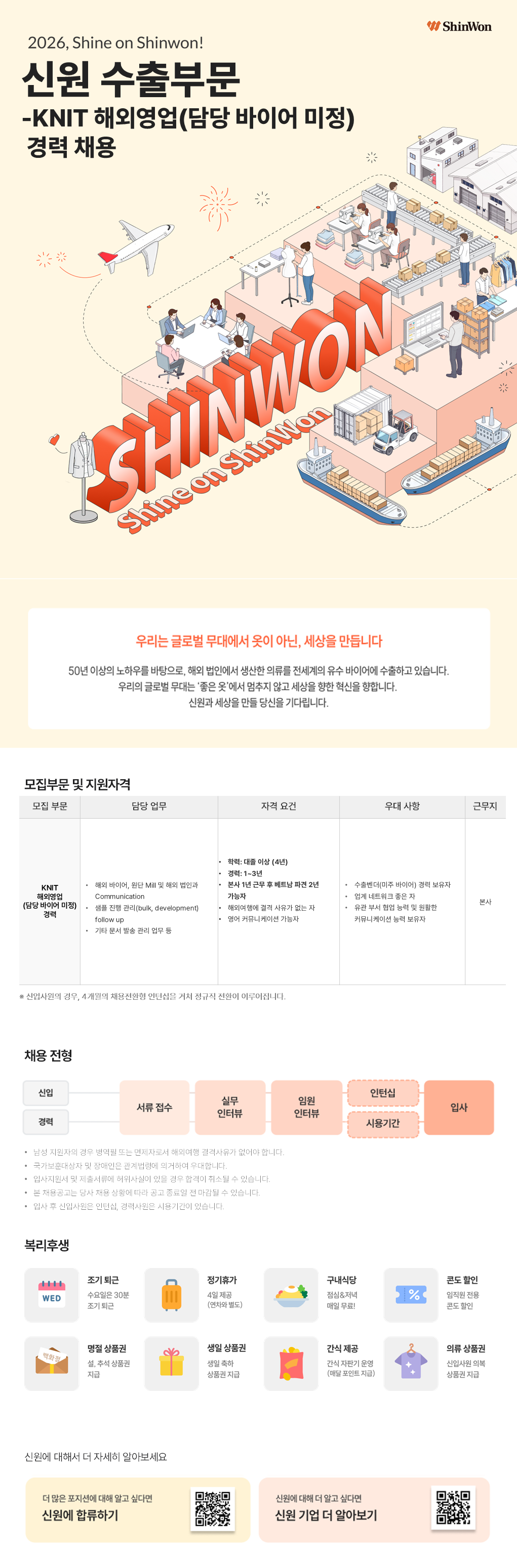 [신원] 수출부문 KNIT 해외영업(담당 바이어 미정) 경력 채용