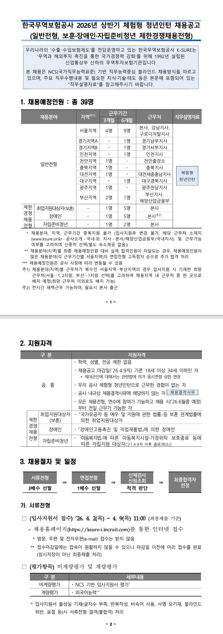 [한국무역보험공사] 2026년 상반기 체험형 청년인턴 채용