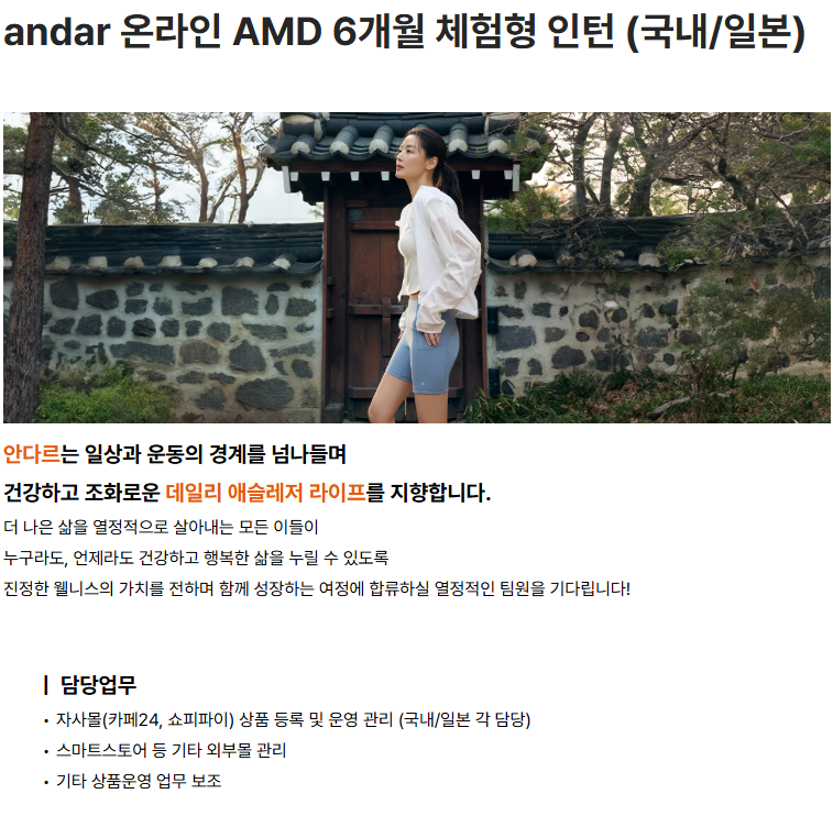 andar 온라인 AMD 6개월 체험형 인턴 (국내/일본) 채용