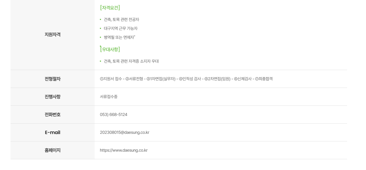 [대성산업] 대구석유가스사업부 영업개발(경영지원) 신입사원 채용
