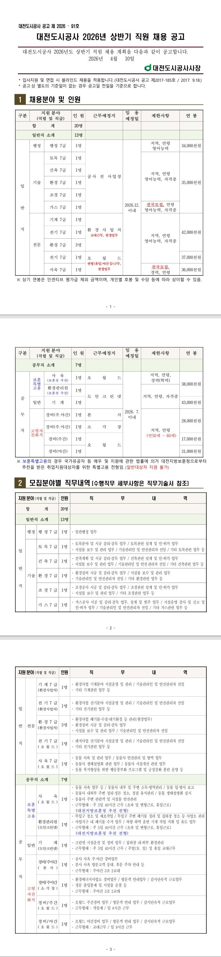 [대전도시공사] 2026년도 상반기 직원 채용 공고