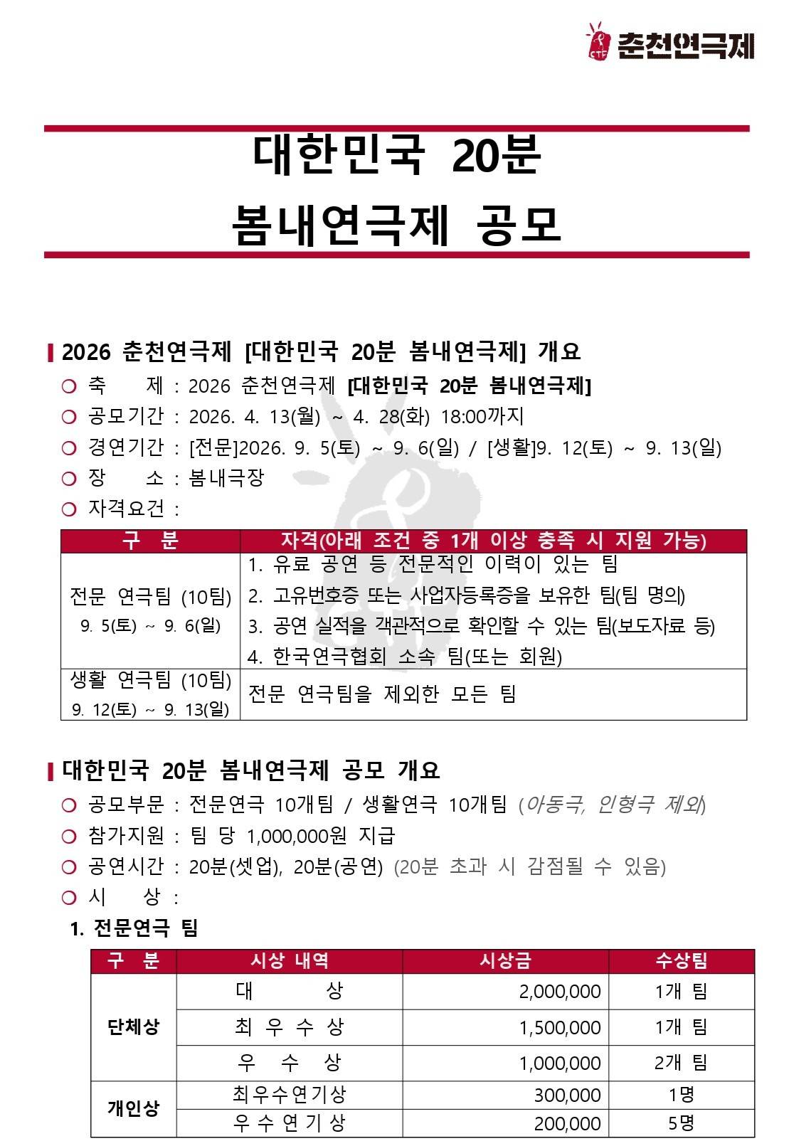 [춘천연극제] 대한민국 20분 봄내연극제