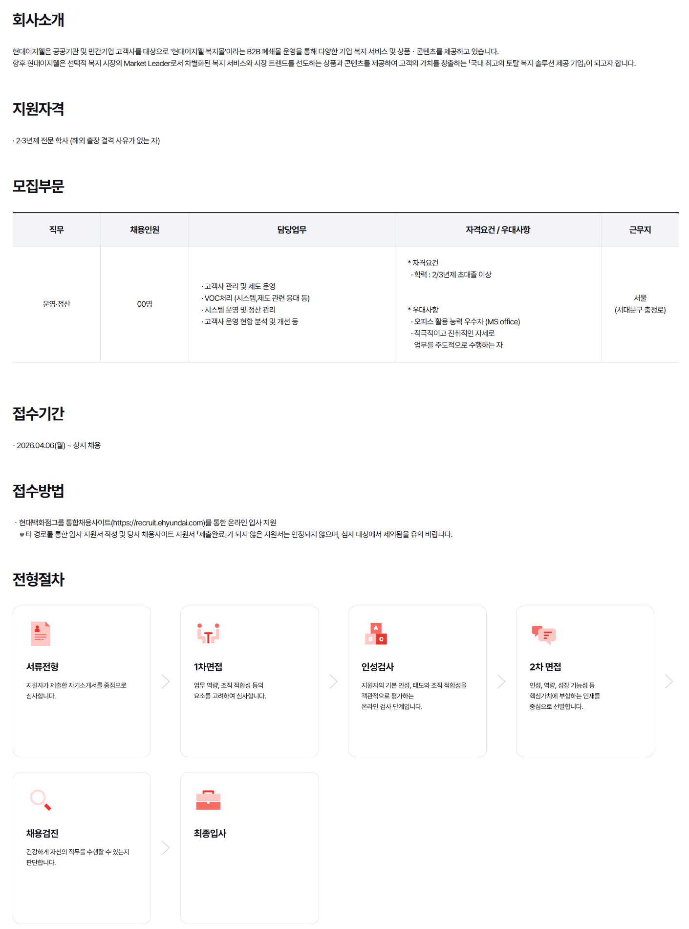 [현대이지웰] 운영ㆍ정산 사무직 채용