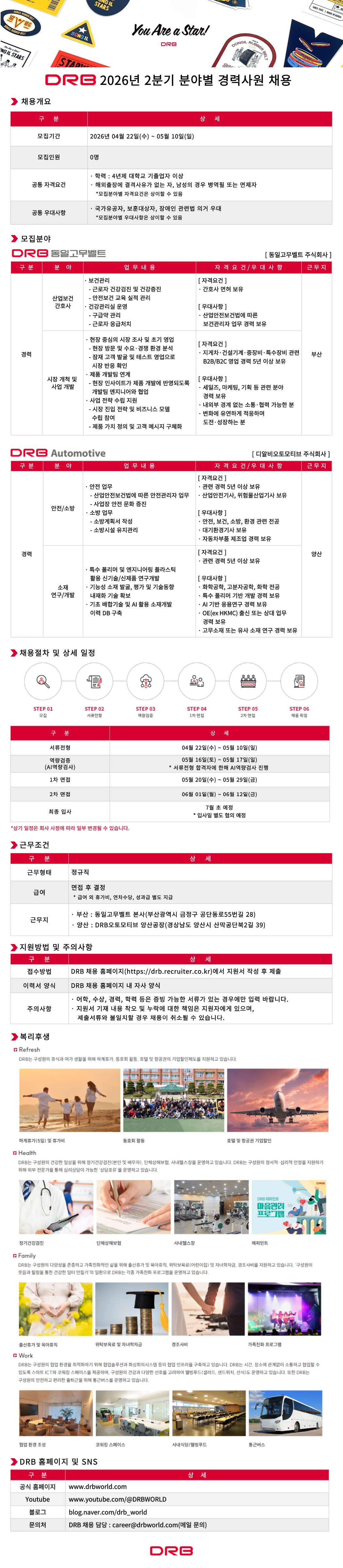 [DRB동일] 2026년 2분기 분야별 경력사원 채용