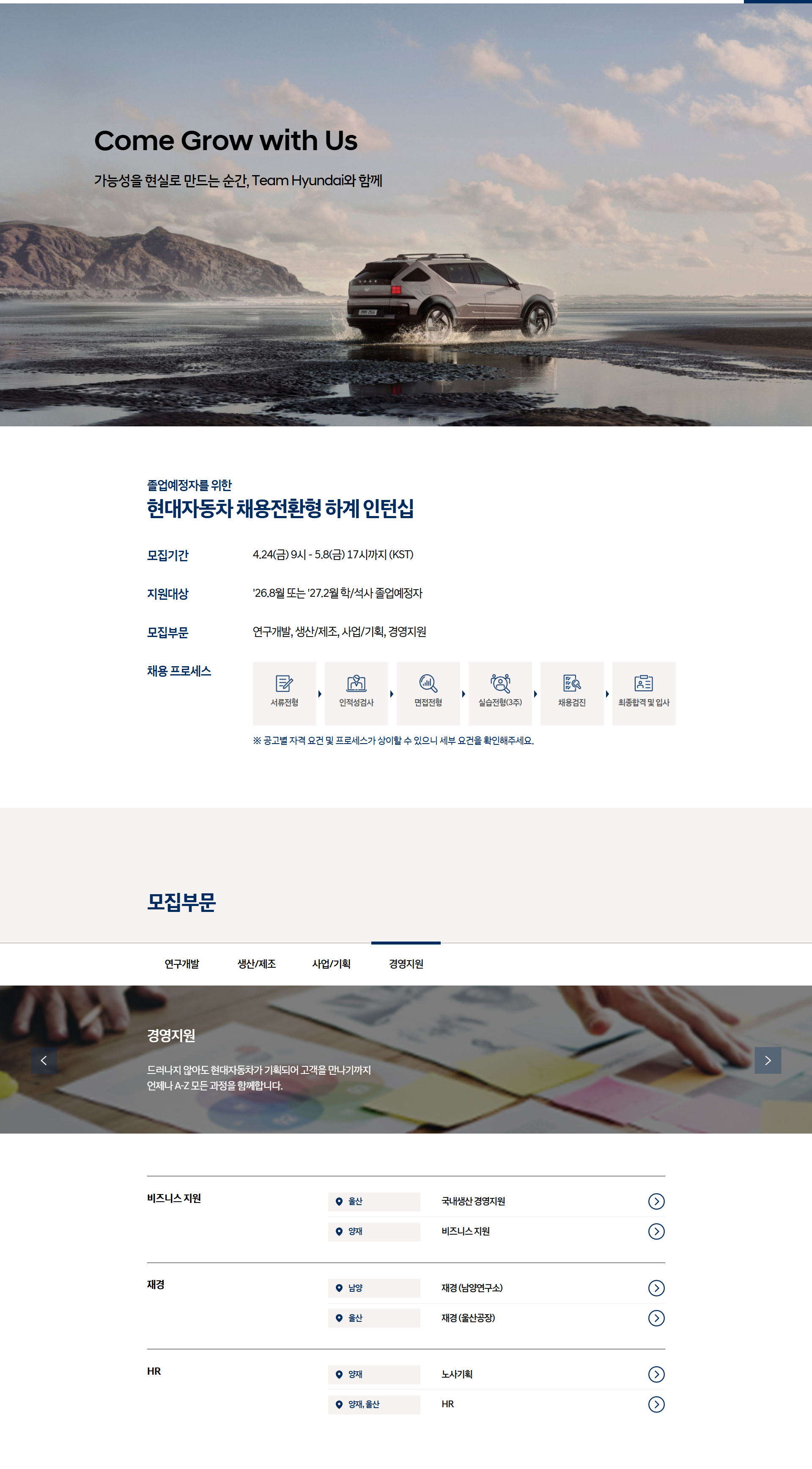 [현대자동차] 채용전환형 하계인턴십 (경영지원)