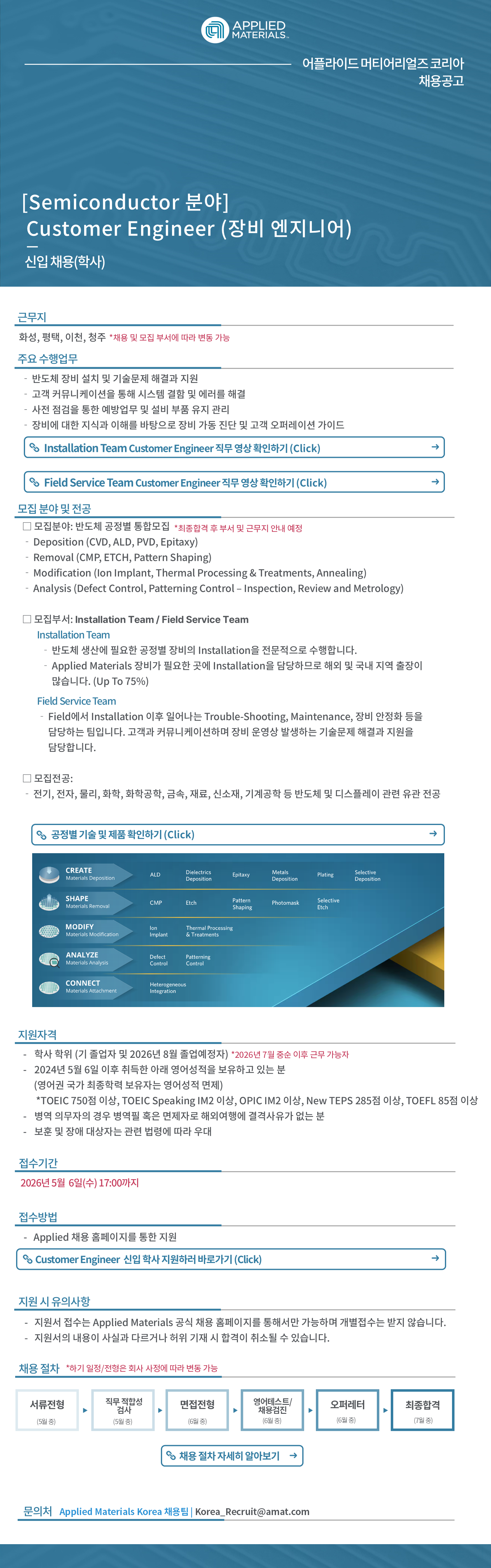 [Applied Materials Korea] Customer Engineer (장비 엔지니어)