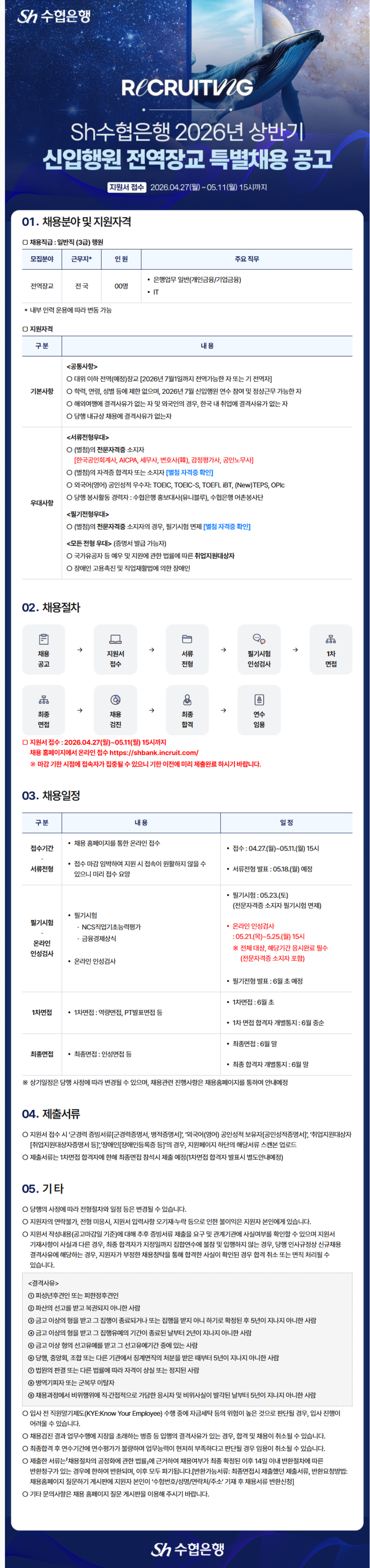 [수협은행] 2026년 상반기 신입행원 전역장교 특별채용
