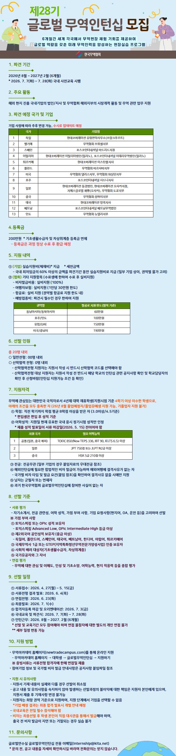 제28기 글로벌무역인턴십 모집(~5/15), 6개월 해외파견근무