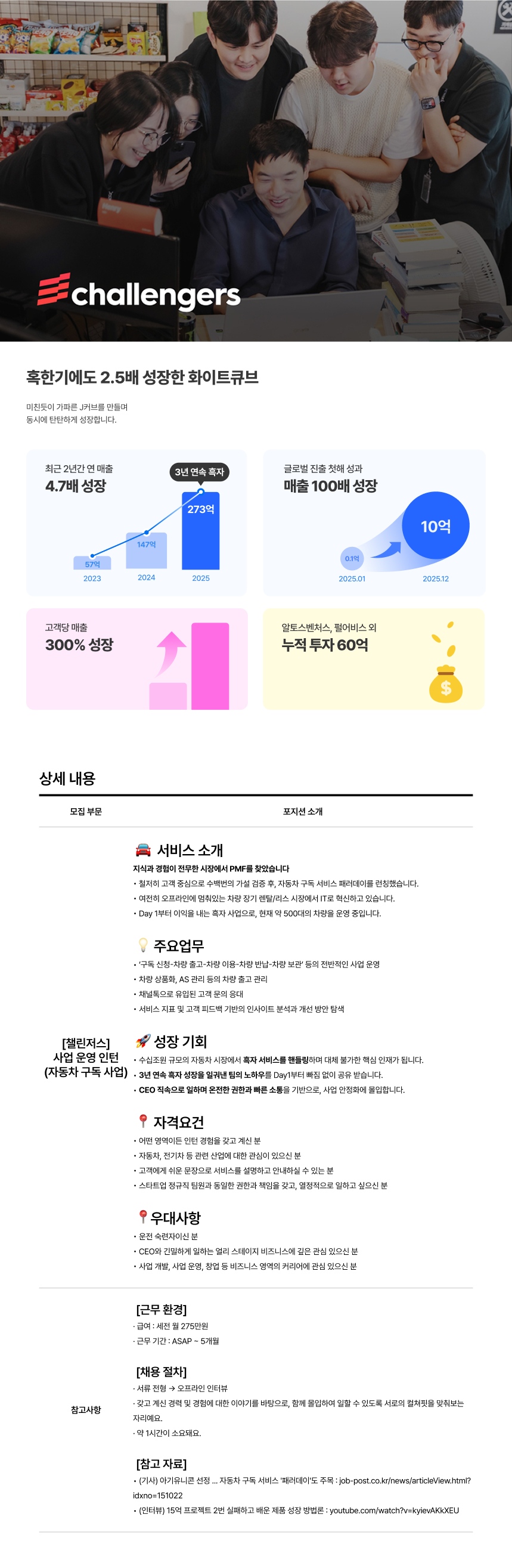 [챌린저스] 사업 운영 인턴 (자동차 구독 사업)