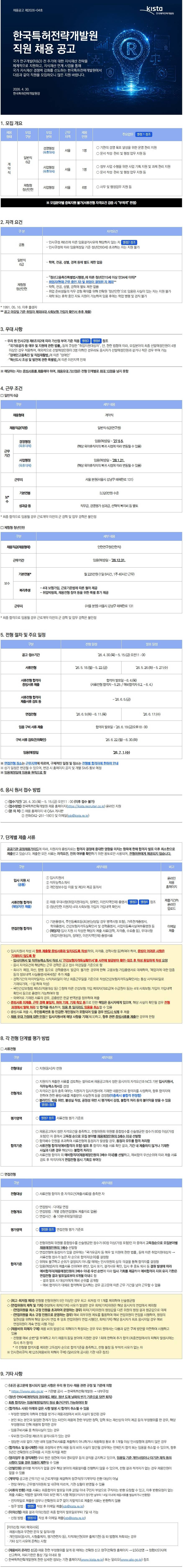 [한국특허전략개발원] 직원 채용 공고(체험형 청년인턴/일반직6급)