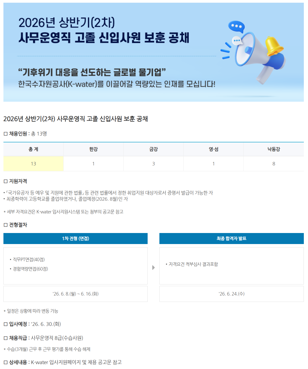 [한국수자원공사] 일반직 신입사원 일반 공채