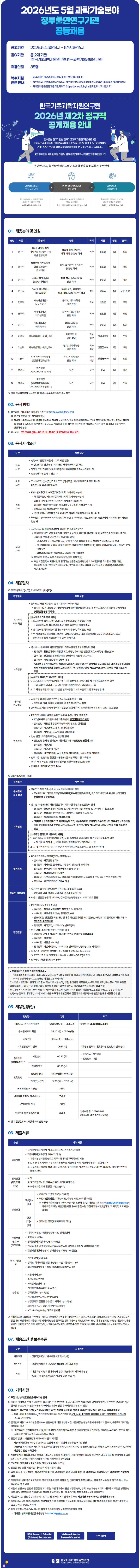 [한국기초과학지원연구원] 2026년도 5월 과학기술분야 정부출연연구기관 공동채용