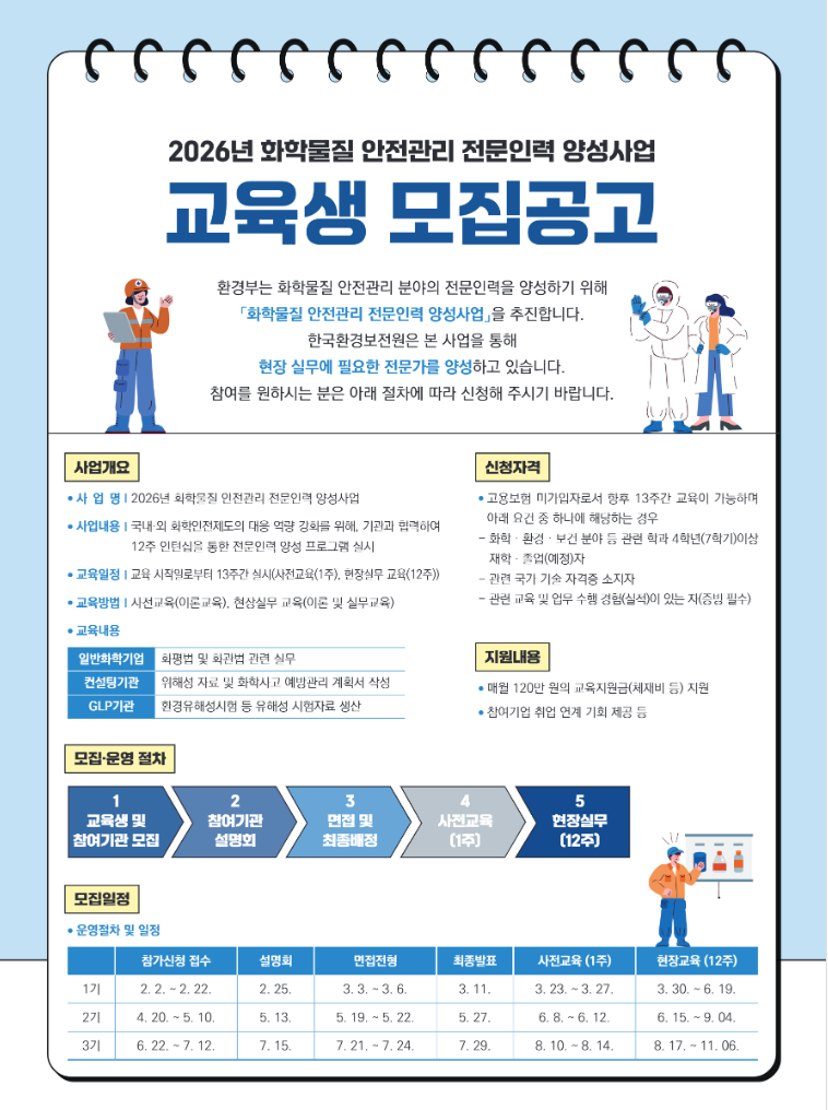「화학물질 안전관리 전문인력 양성사업」 2기 교육생 모집공고