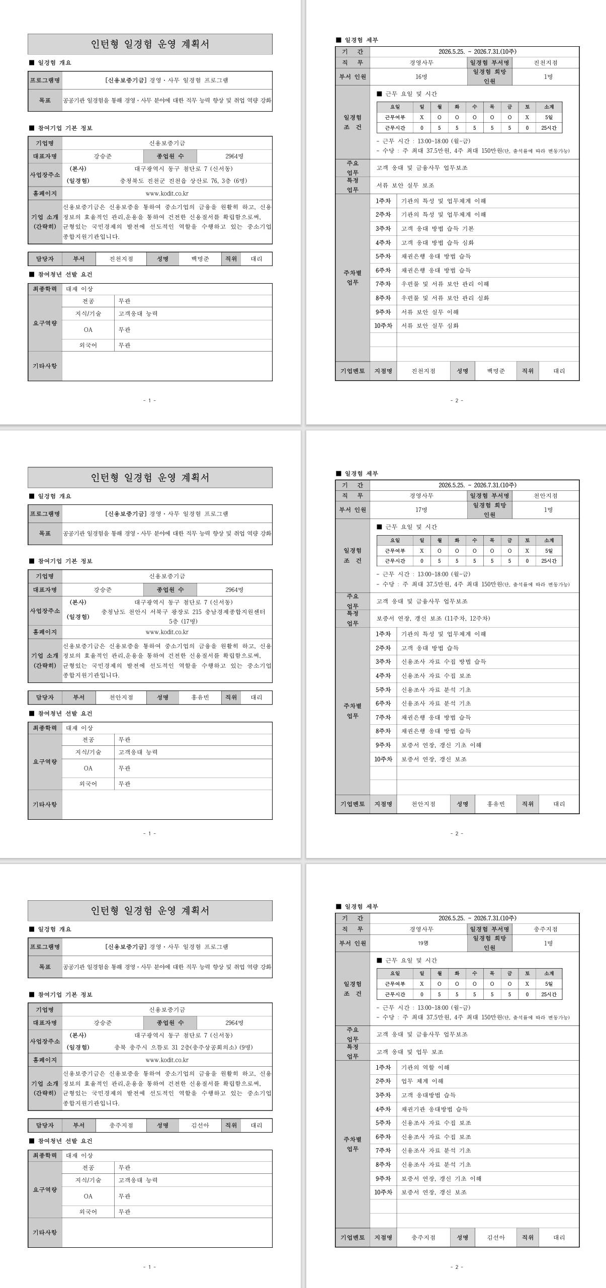 [신용보증기금] (충청지역) 경영·사무 일경험 프로그램 (10주)
