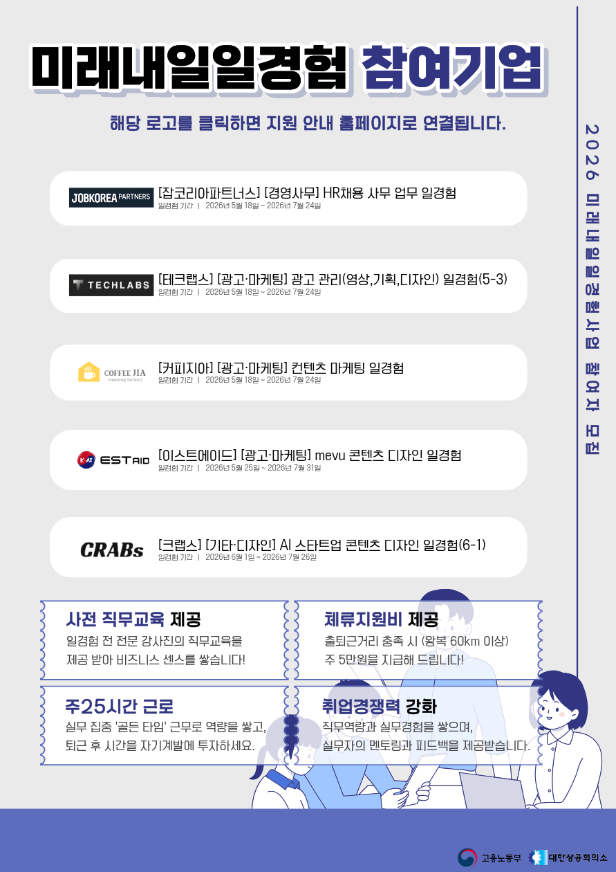 미래내일 일경험 참여자 모집 (경영사무, 광고마케팅, 디자인)