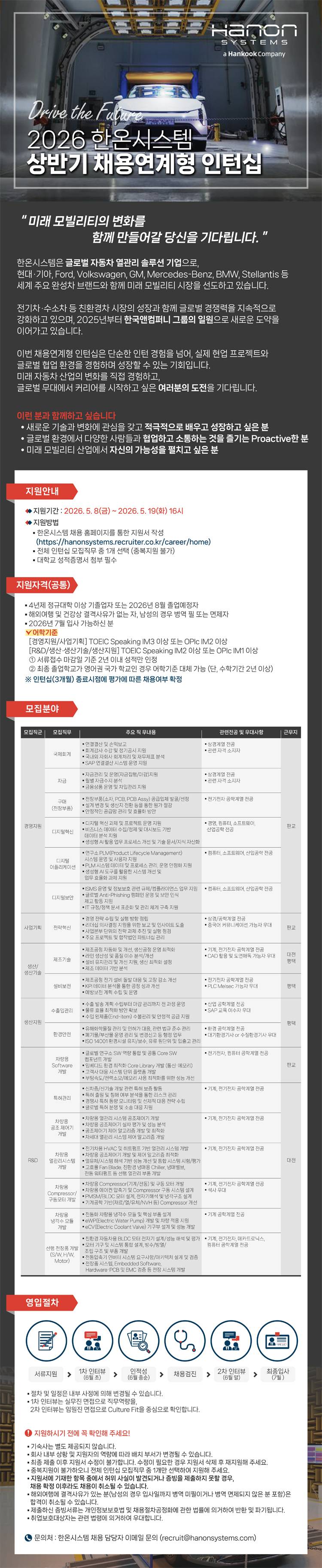 [한온시스템] 2026 상반기 채용연계형 인턴십