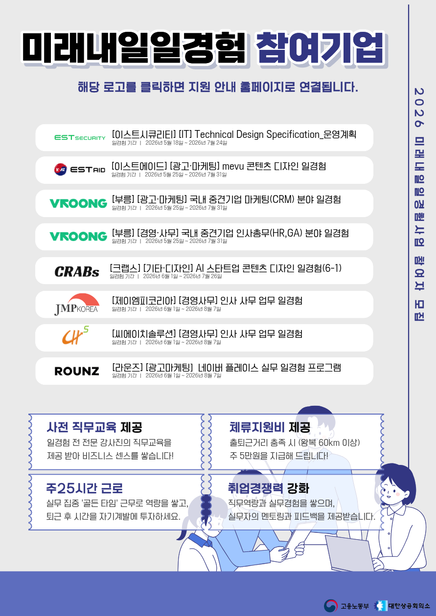 미래내일 일경험 참여자 모집 (인사총무, 콘텐츠기획, 광고마케팅)