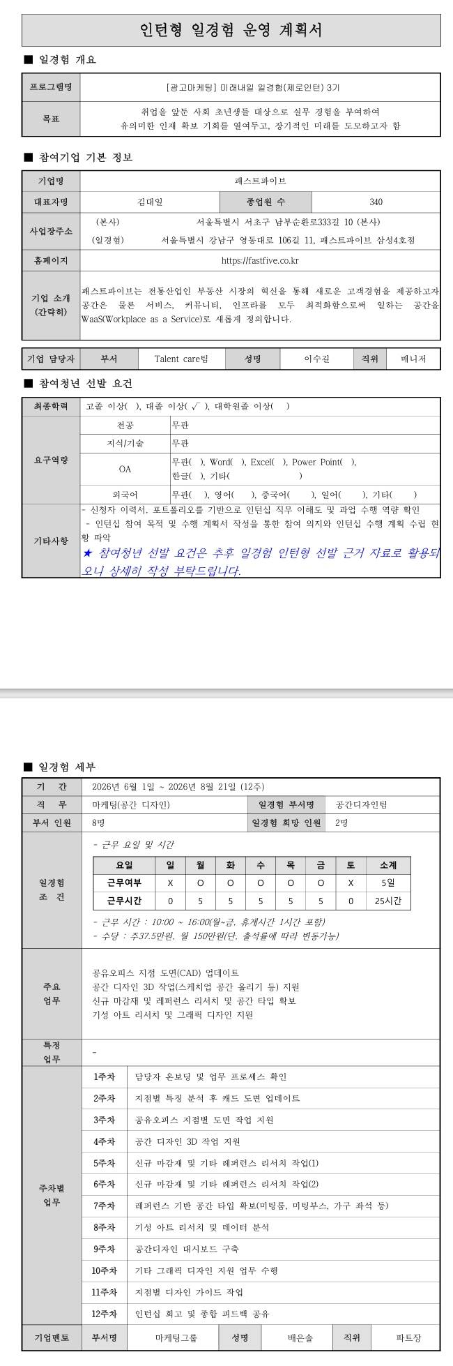 [패스트파이브] 미래내일 일경험 (제로인턴) 3기 - 광고마케팅(그래픽디자인/공간 디자인)