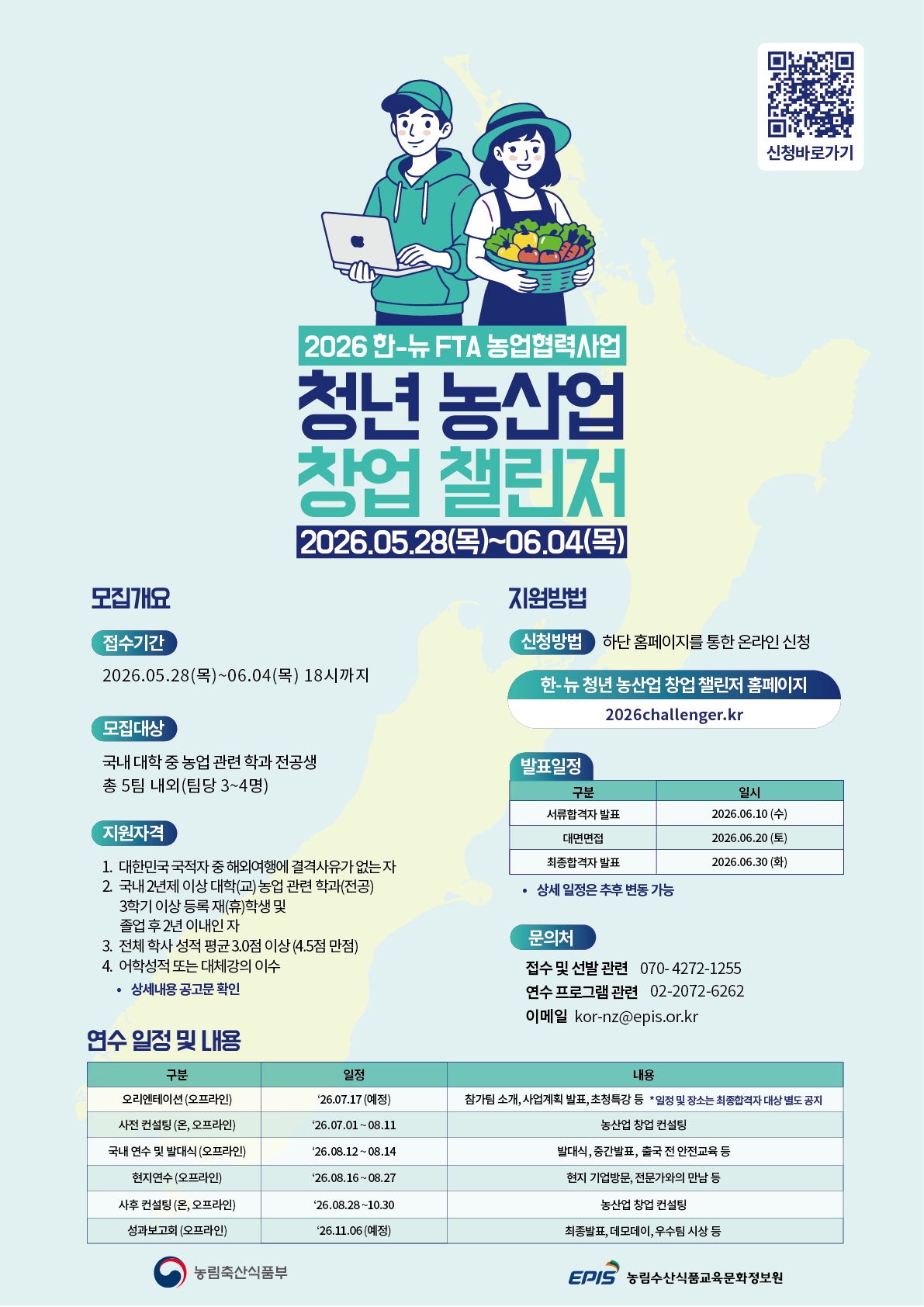 [한국농수산식품유통공사] 2026 한-뉴 FTA 농업협력사업 청년 농산업 창업 챌린저