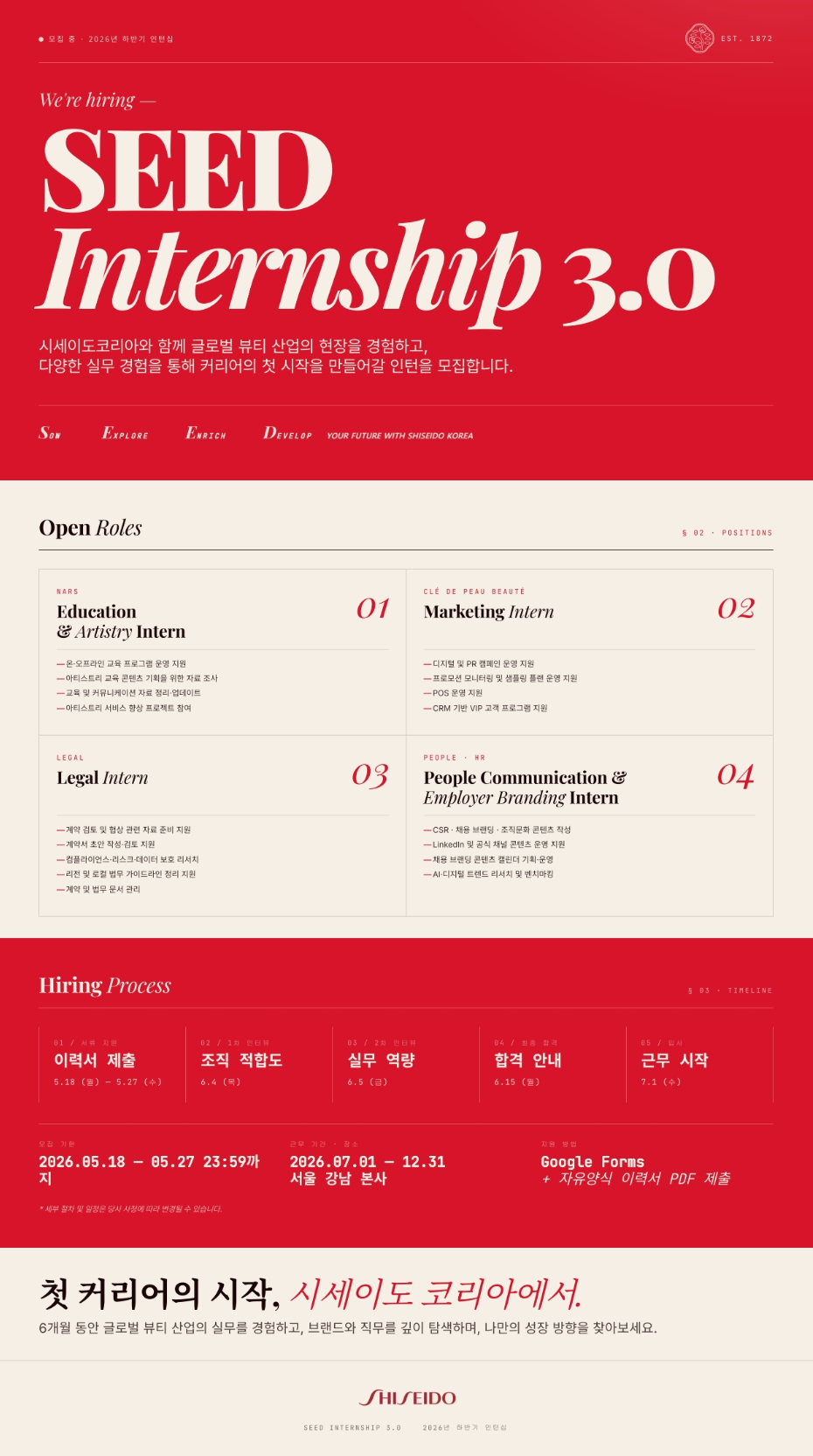 [한국시세이도] SEED Internship 3.0 - Training / Marketing / People / Legal