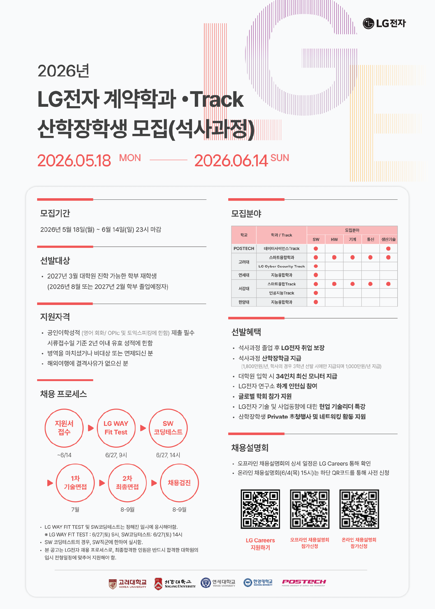 [LG전자] 2026년 LG전자 채용계약학과 및 LG Track 산학장학생 모집(석사과정)