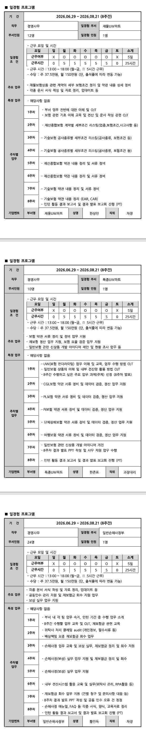 [현대해상화재보험] 경영사무 2026년 미래내일 청년 일경험 인턴
