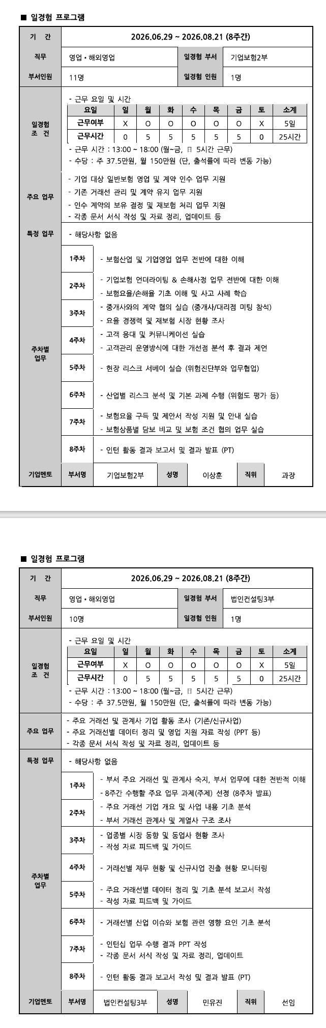 [현대해상화재보험] 영업 해외영업 2026년 일경험 인턴형