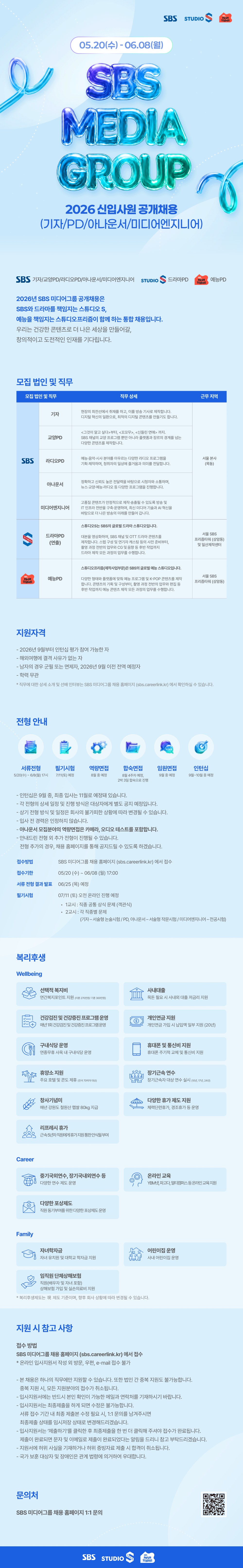 [SBS미디어그룹] 2026 신입사원 공개채용 (기자/PD/아나운서/미디어엔지니어)