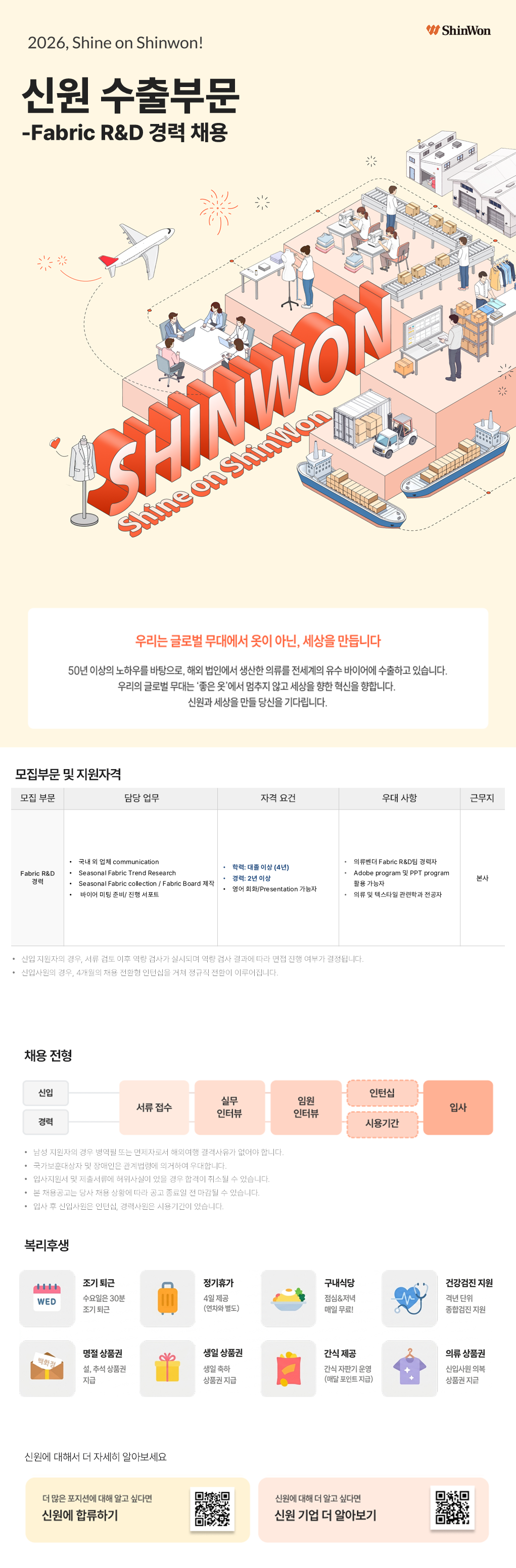 [신원] 수출부문 Fabric R&D 경력 채용