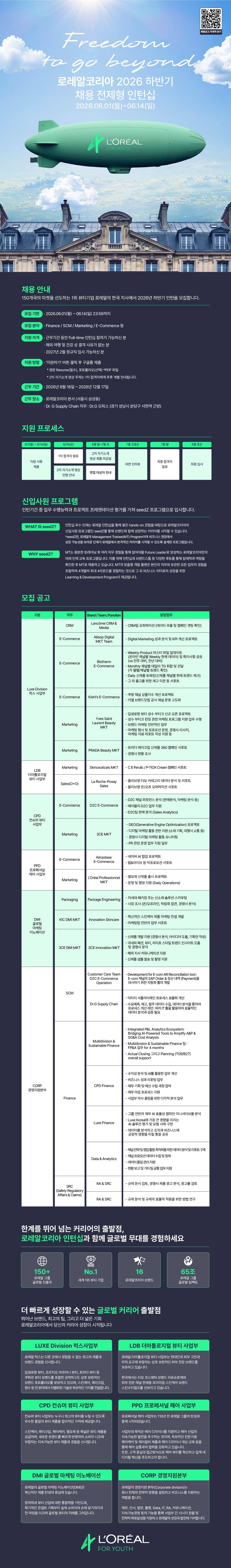 [로레알코리아] 2026 하반기 채용전제형 인턴십