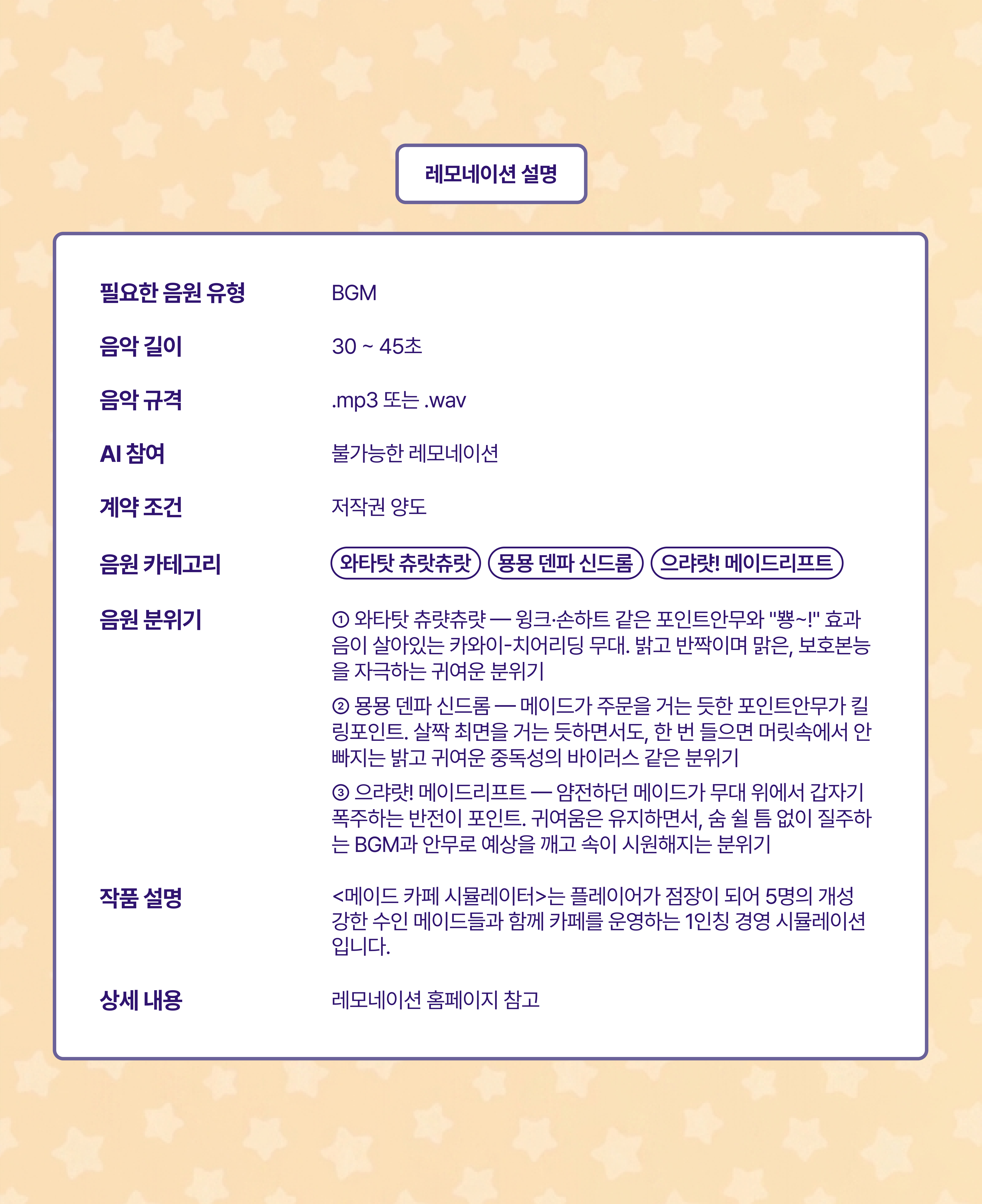 게임 '메이드 카페 시뮬레이터' BGM 음악공모전 레모네이션