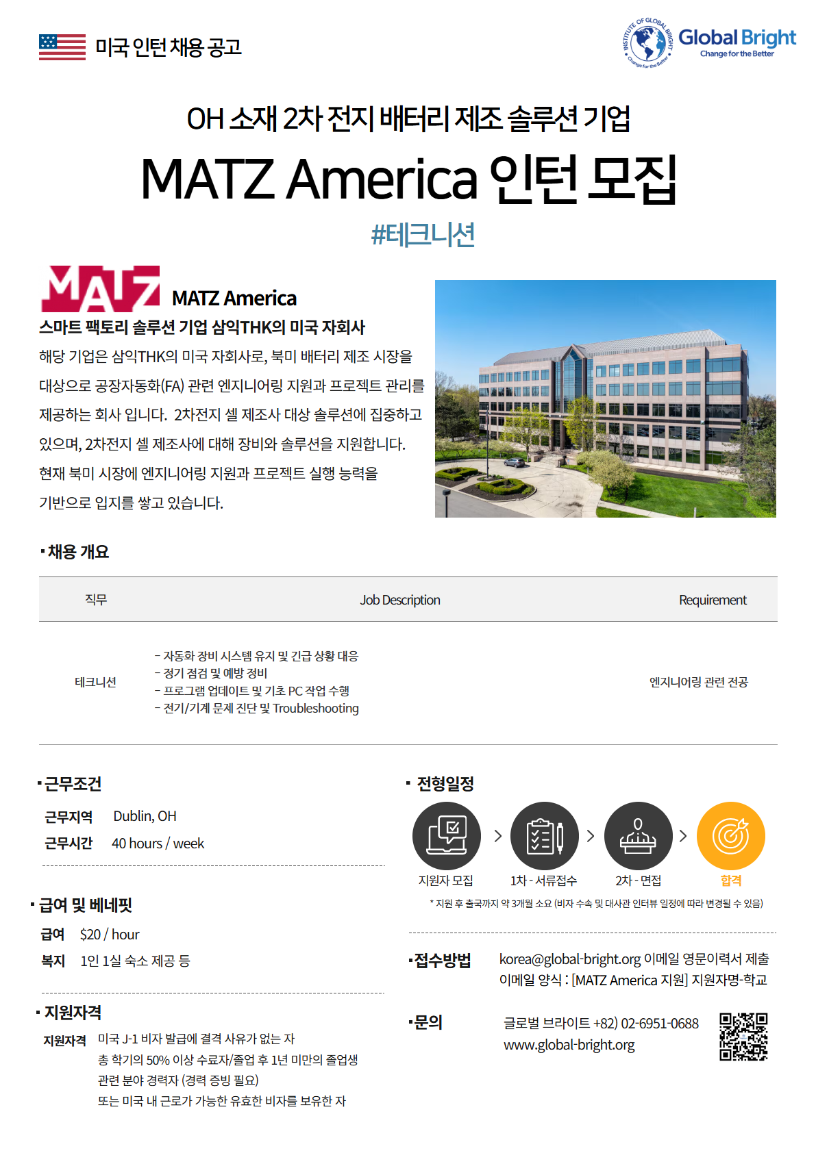 [미국] 2차 전지 배터리 제조 솔루션 기업 MATZ America사 - 테크니션 채용