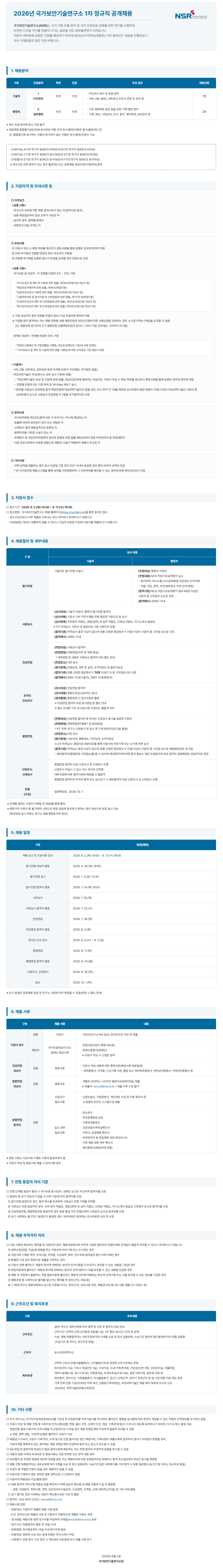 [국가보안기술연구소] 2026년 1차 정규직 공개채용 (~06/17)