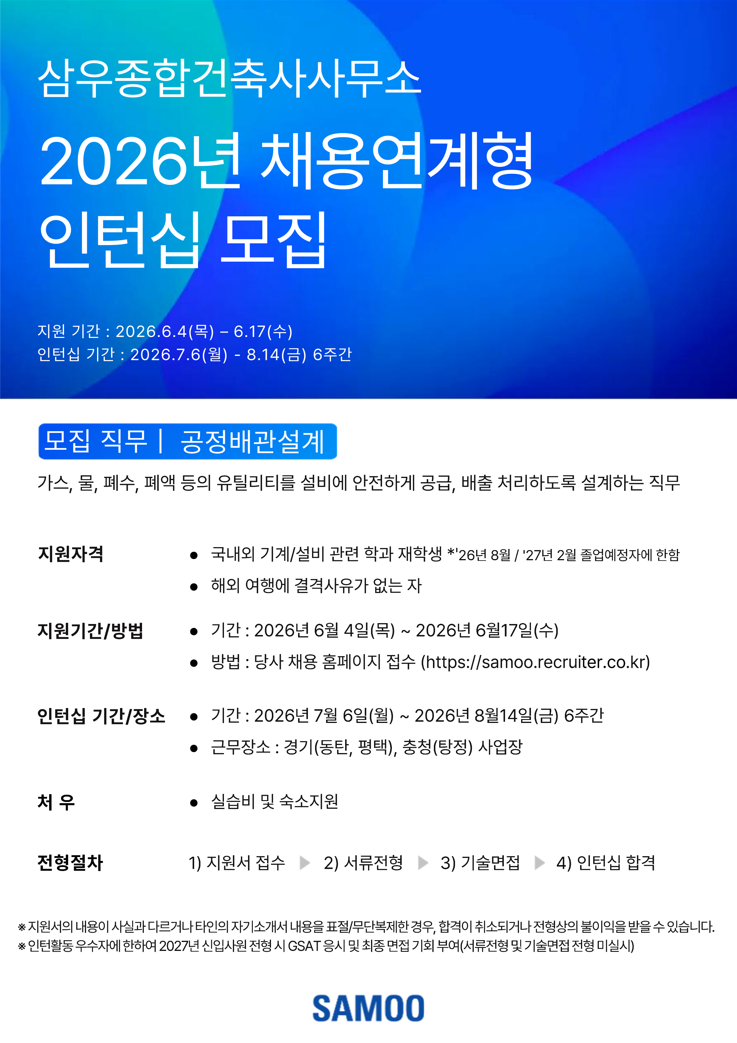 [삼우종합건축사사무소] [인턴십] 2026년 채용연계형 인턴십 모집