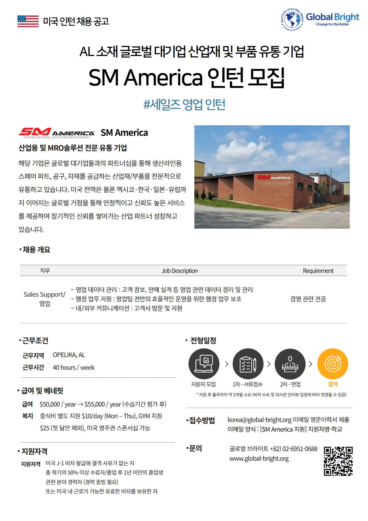 [미국] 글로벌 대기업 산업재 및 부품 전문 유통 기업 SM America - 세일즈 영업 인턴 채용