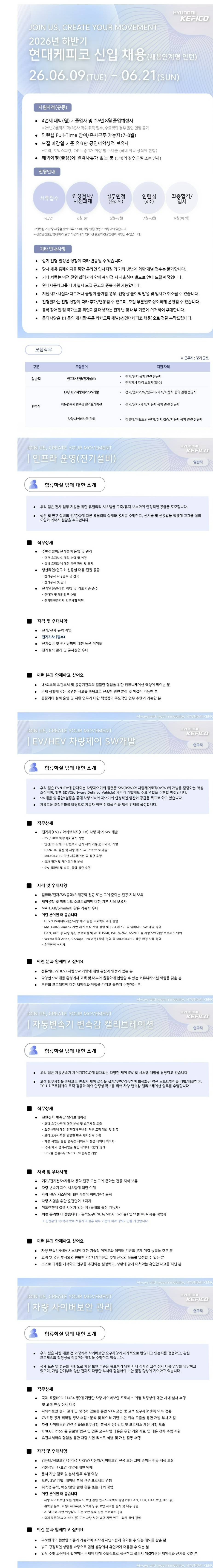 [현대케피코] 2026년 하반기 현대케피코 신입 채용(채용연계형 인턴)