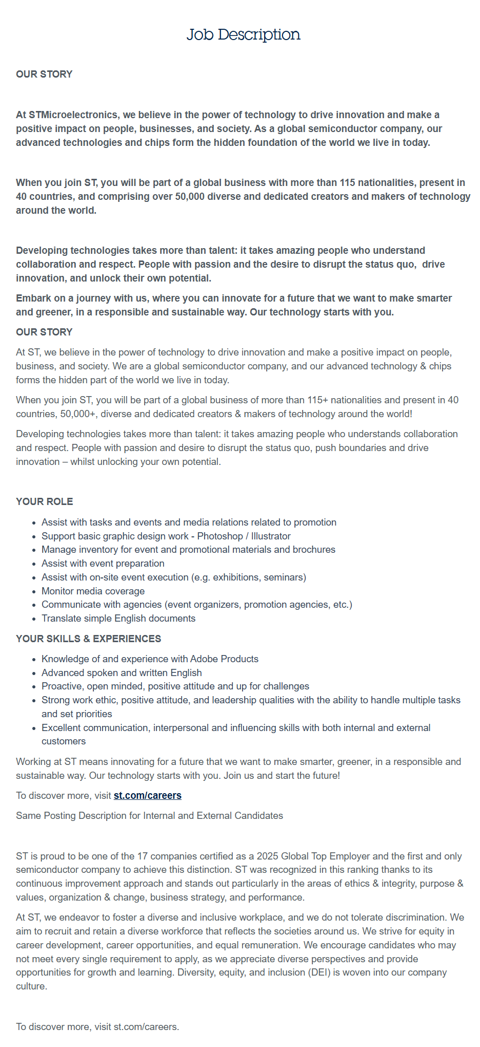 [ST마이크로일렉트로닉스] Integrated Marketing & Communications Intern