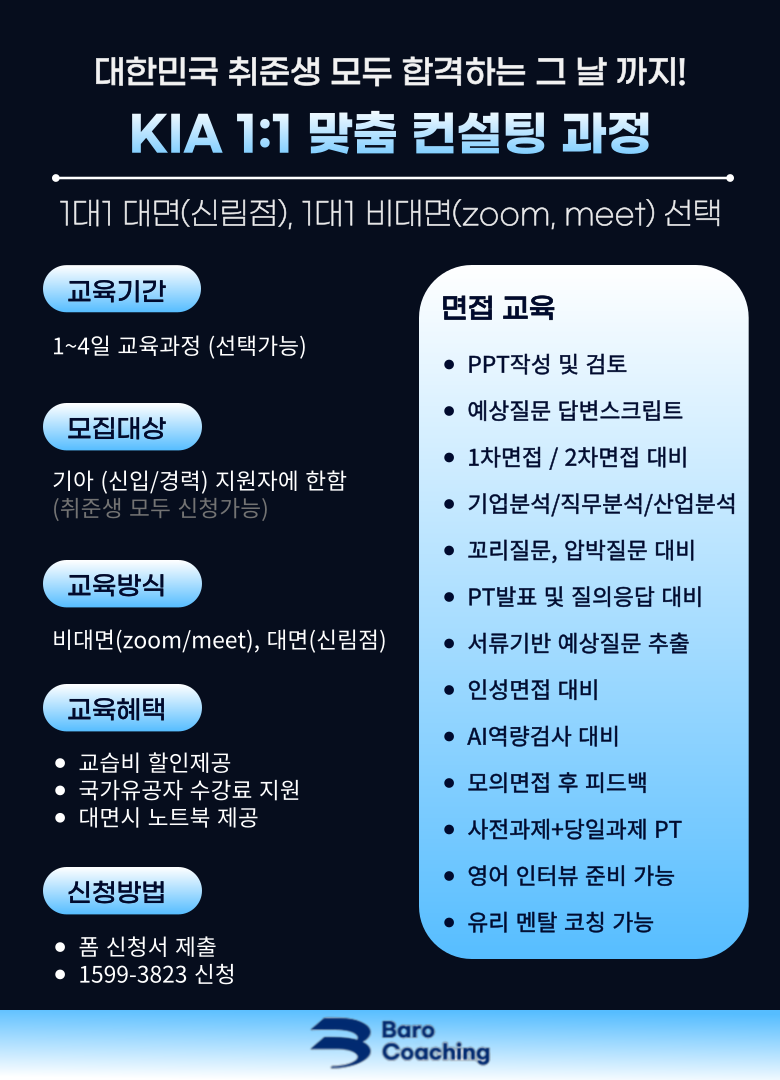 기아 신입 1차면접 자기소개PT 사전과제 직무PT 면접 코칭학원