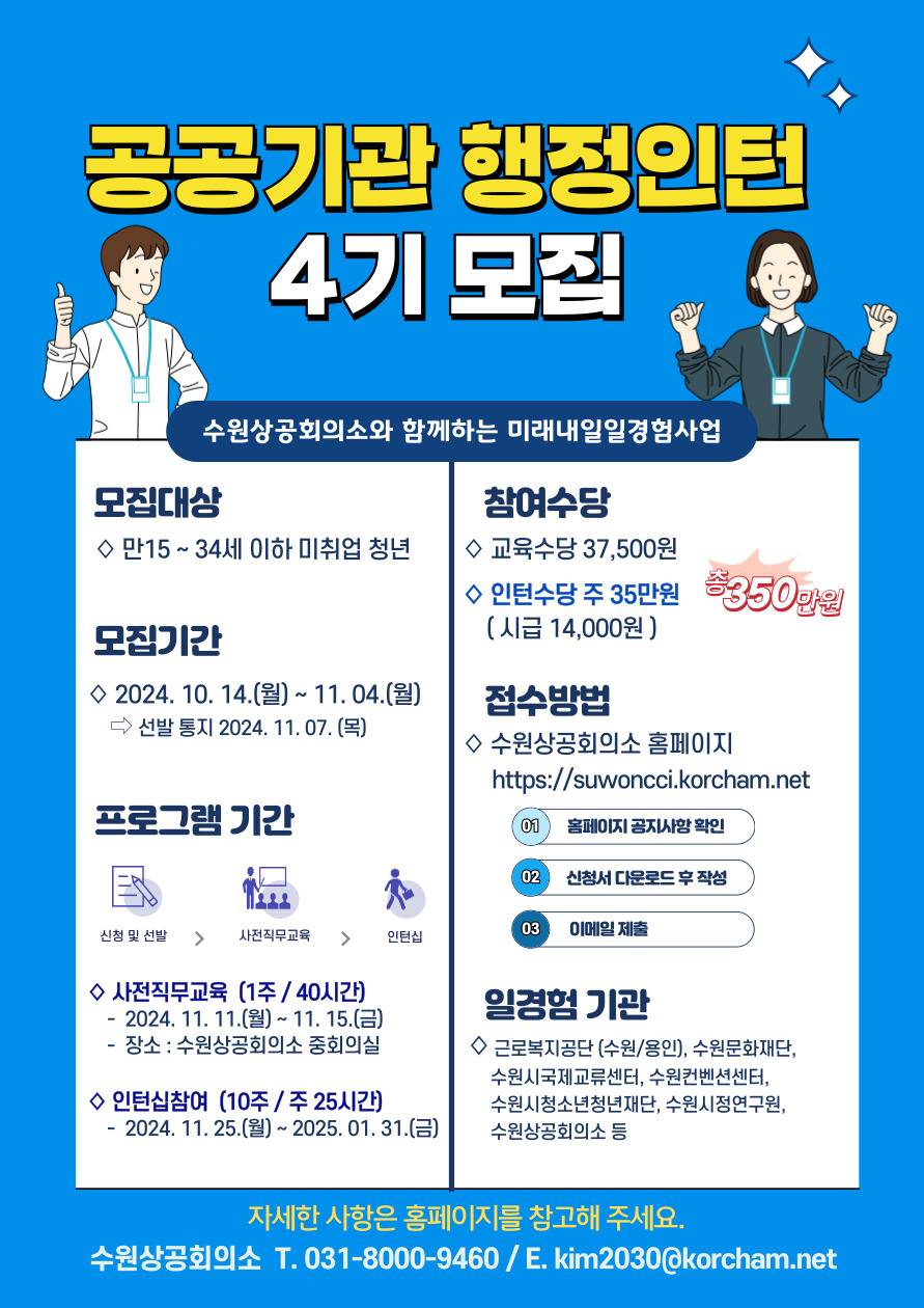 ★공공기관 행정업무 경험 기회★ 미래내일일경험사업 4기 참여자 모집