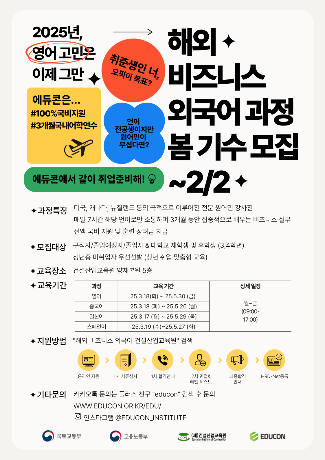 [에듀콘] 해외 비즈니스 외국어과정 봄기수 교육생 모집