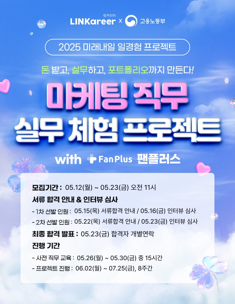[고용노동부] 2025년 미래내일일경험 프로젝트형 마케팅 실무 프로젝트 참여자 모집