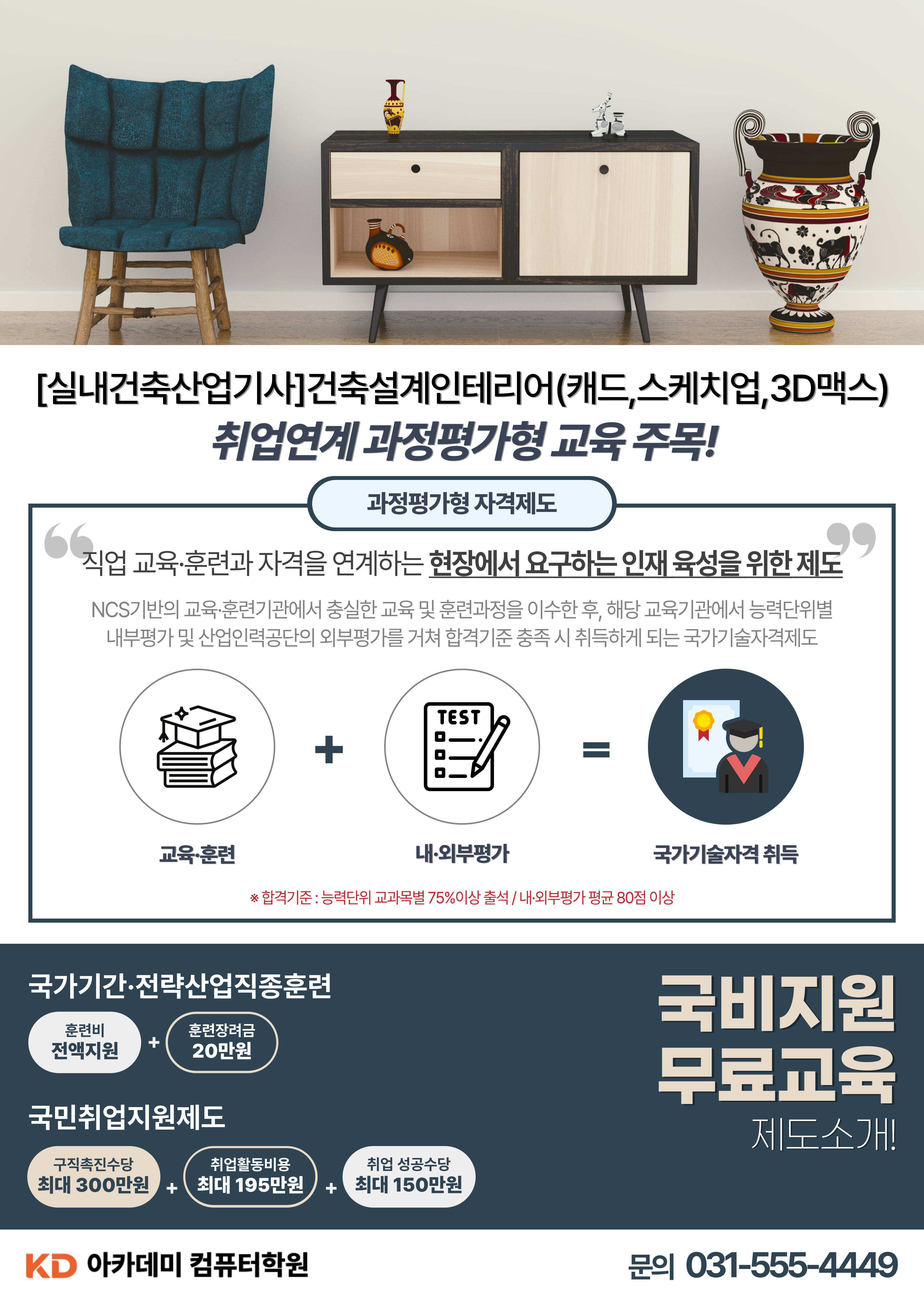 ✔국비전액무료 [실내건축산업기사]건축설계인테리어(캐드,스케치업,3ds Max)