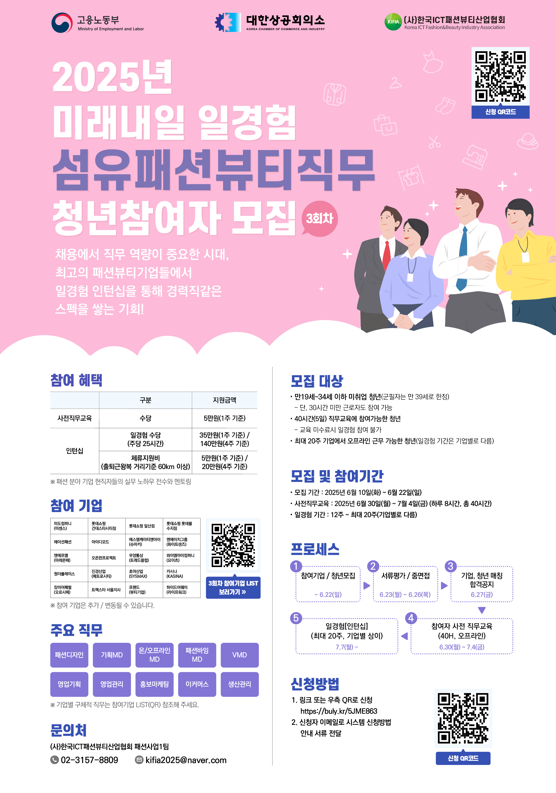 2025년 미래내일 일경험 섬유패션뷰티직무 청년참여자 3회차 모집 안내