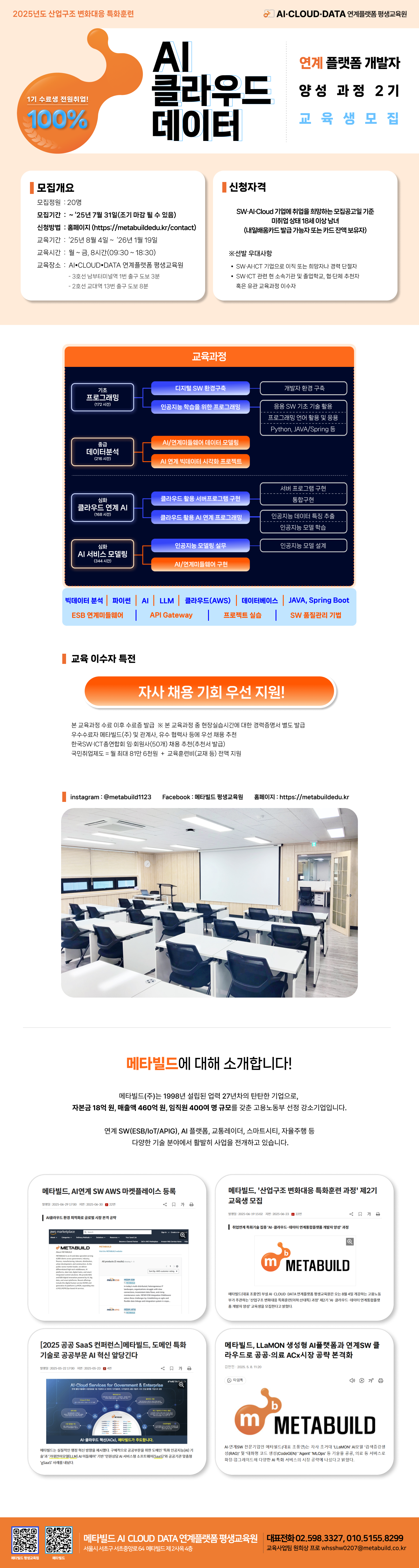 [메타빌드 평생교육원] AI·클라우드·데이터 연계 플랫폼 개발자 양성과정 2기