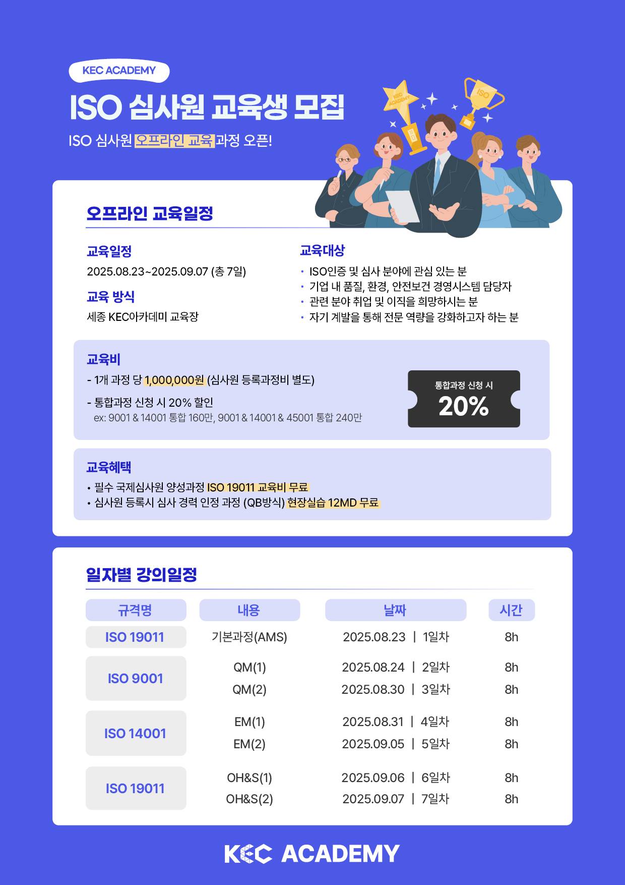 ISO 국제심사원 교육 모집 ISO 자격증 취득과정 (ISO 9001, ISO 14001, ISO 45001)