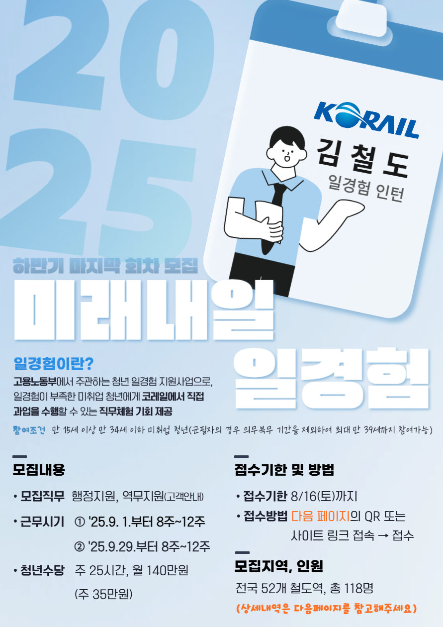 [인턴]미래내일 일경험 인턴 모집 **코레일** 25년 마지막모집