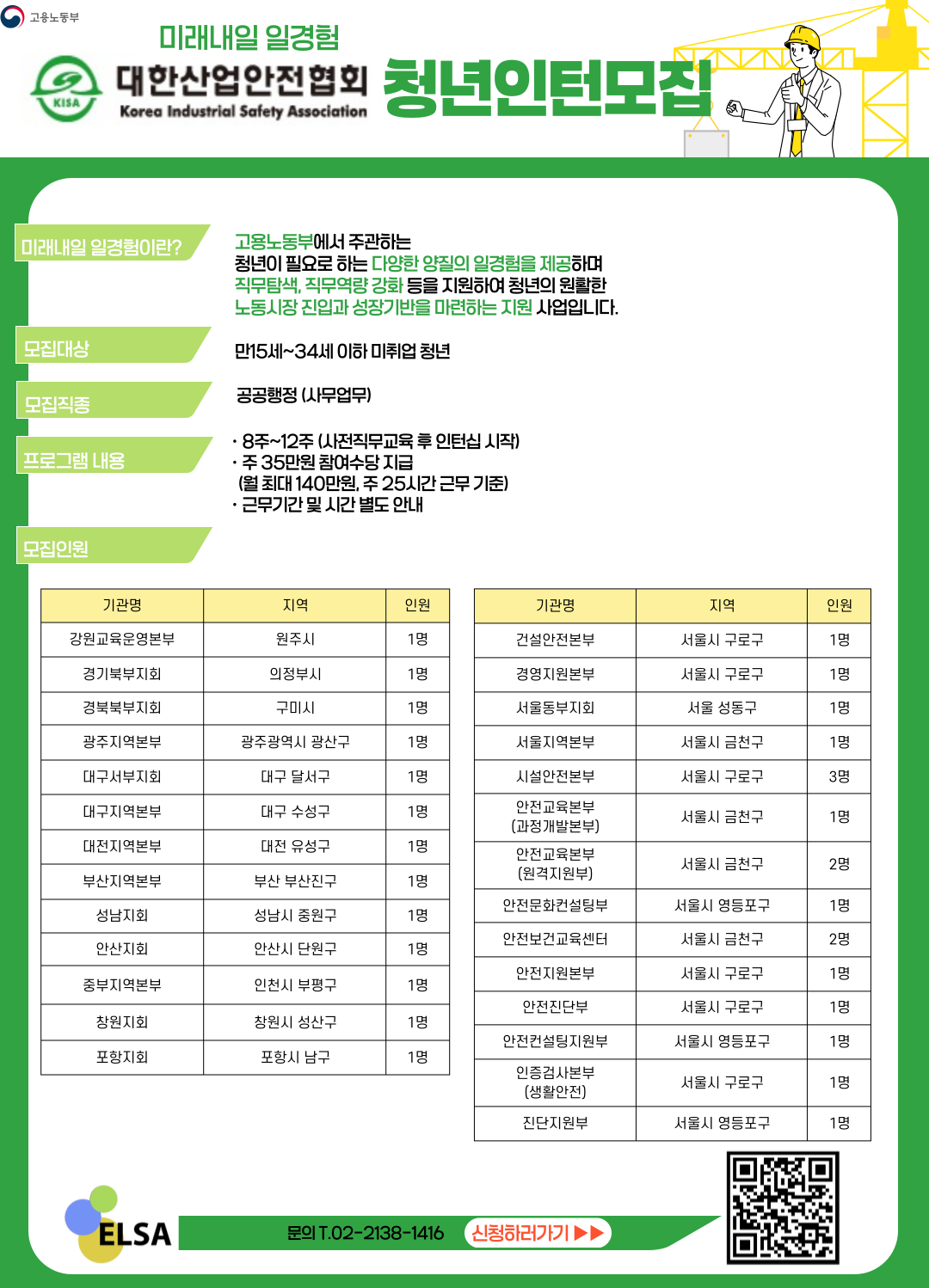 [인턴]미래내일 일경험 인턴 모집**대한산업안전협회**